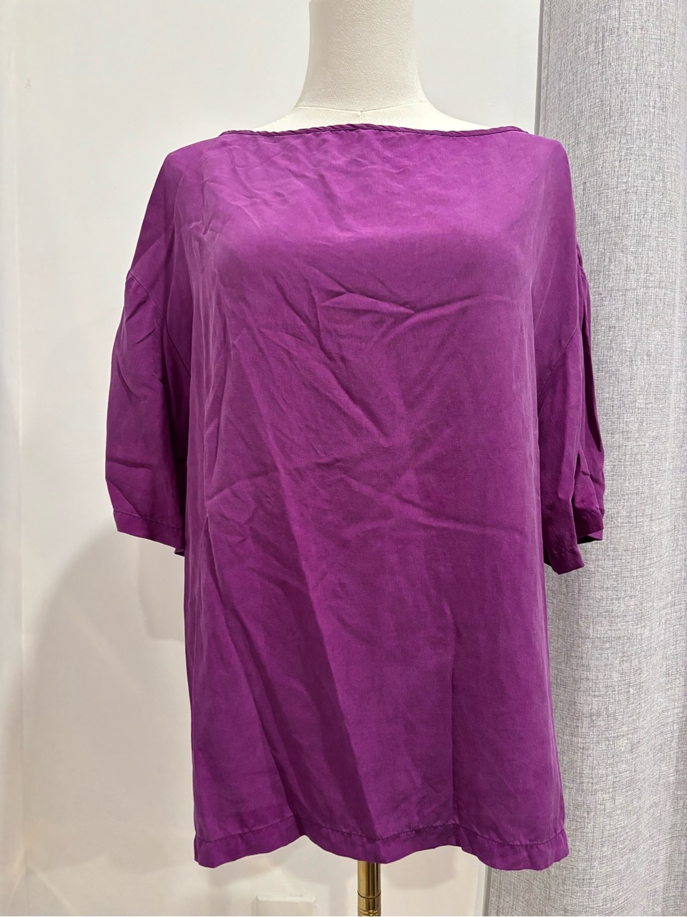 Vintage Silk Women's Purple Boatneck Relaxed Top